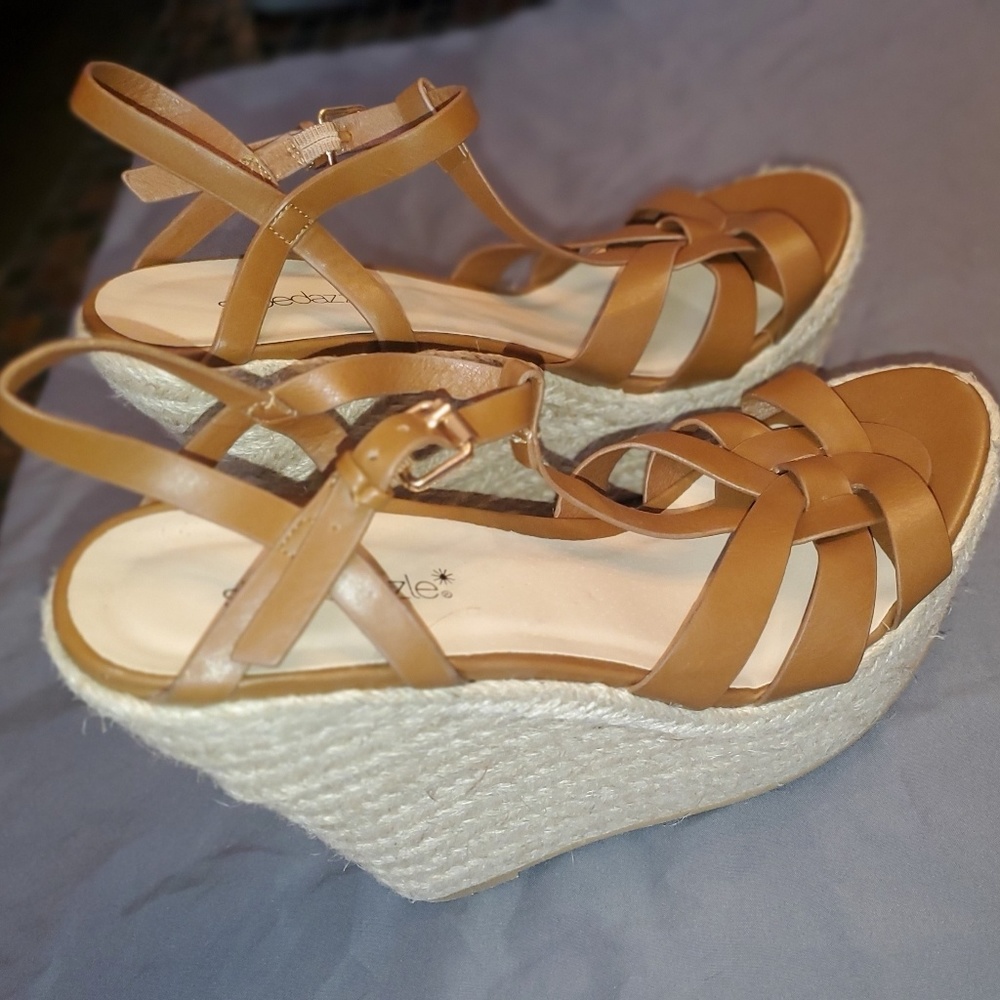 Tan Strappy Wedges